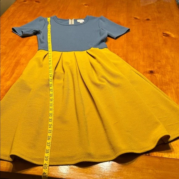 LuLaRoe Amelia Dress Color Block Gold & Blue with Pockets Classic Versatile - Picture 4 of 7
